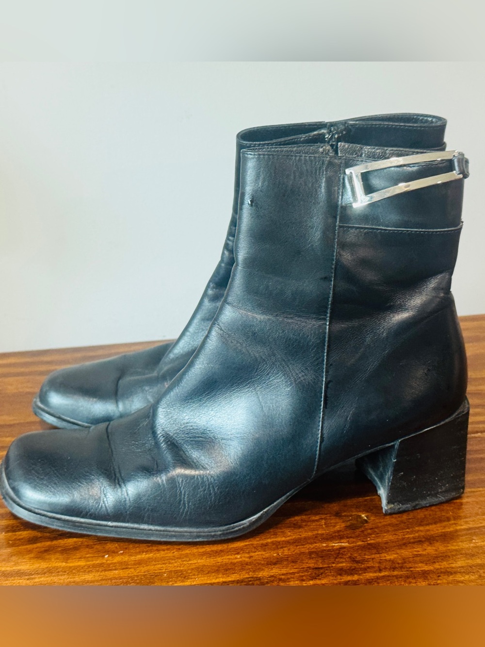 next Black Leather Ankle Boots with Silver Accent - Made in Spain